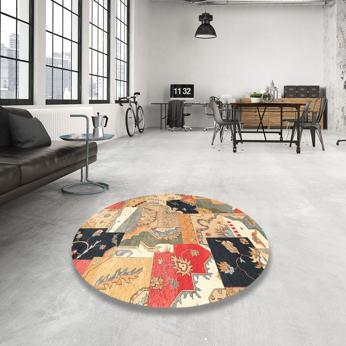 Round Traditional Sienna Brown Patchwork Rug in a Office, tr3498