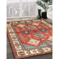 Traditional Brownish Green Geometric Rug, tr349