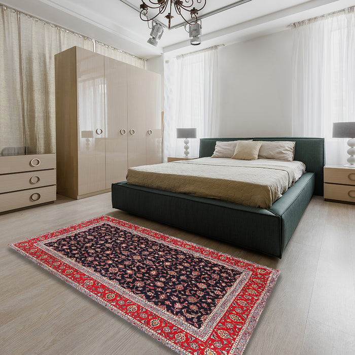Machine Washable Traditional Deep Red Rug in a Bedroom, wshtr3502