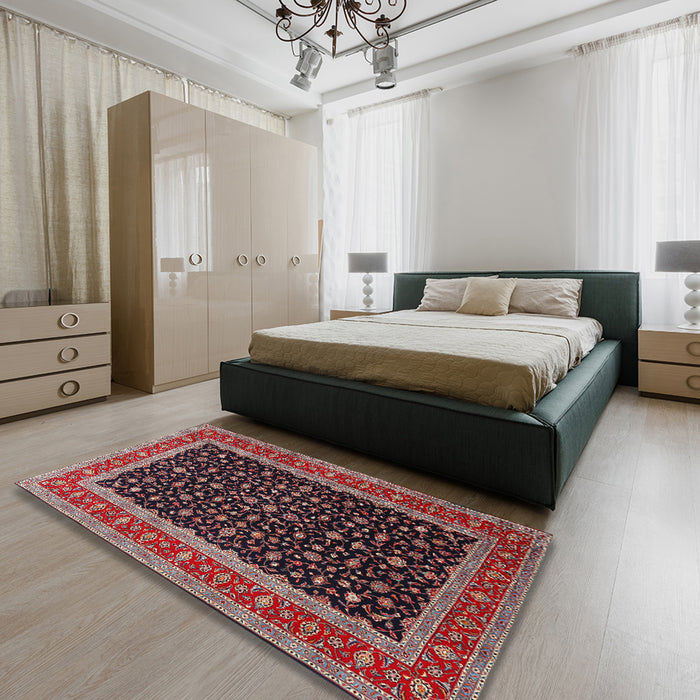 Machine Washable Traditional Deep Red Rug in a Bedroom, wshtr3505