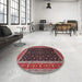 Round Traditional Deep Red Persian Rug in a Office, tr3505