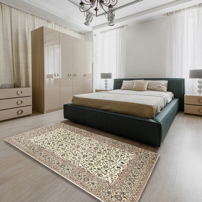 Machine Washable Traditional Brown Rug in a Bedroom, wshtr3506