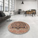 Round Traditional Dark Sienna Brown Persian Rug in a Office, tr3508