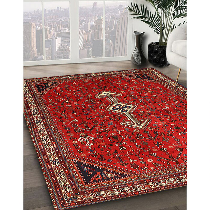 Traditional Sienna Brown Persian Rug in Family Room, tr3509
