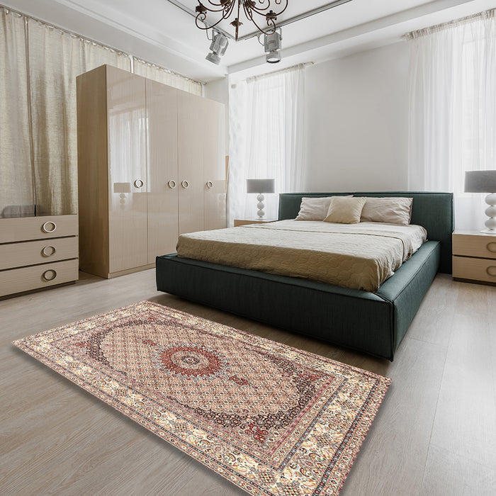 Traditional Deep Peach Orange Medallion Rug in a Bedroom, tr3511