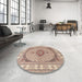 Round Traditional Deep Peach Orange Medallion Rug in a Office, tr3511