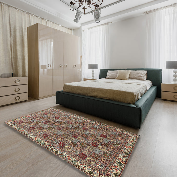 Traditional Light French Beige Brown Persian Rug in a Bedroom, tr3512