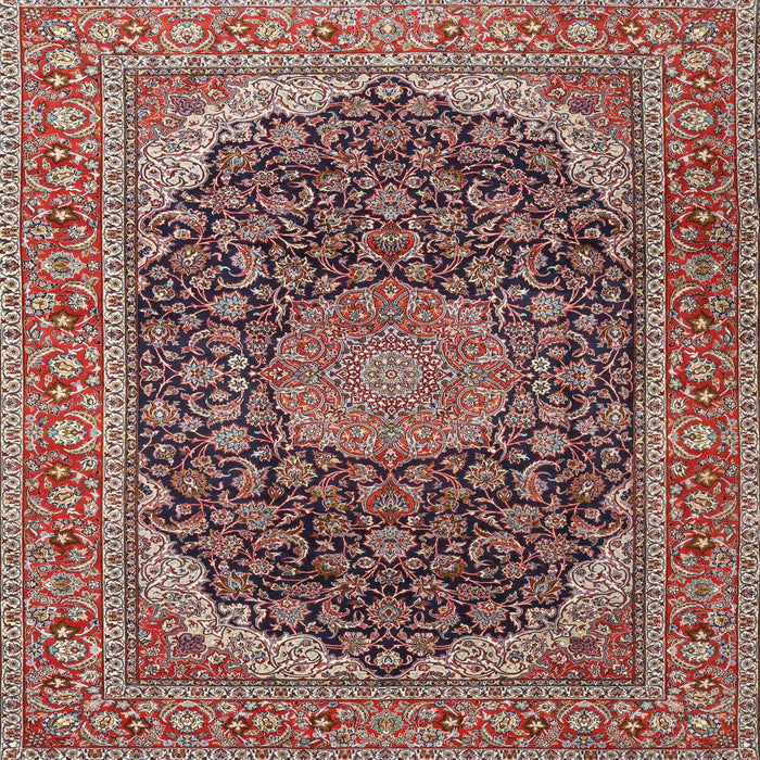Square Traditional Saffron Red Medallion Rug, tr3515