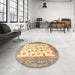 Round Machine Washable Traditional Dark Gold Brown Rug in a Office, wshtr3517