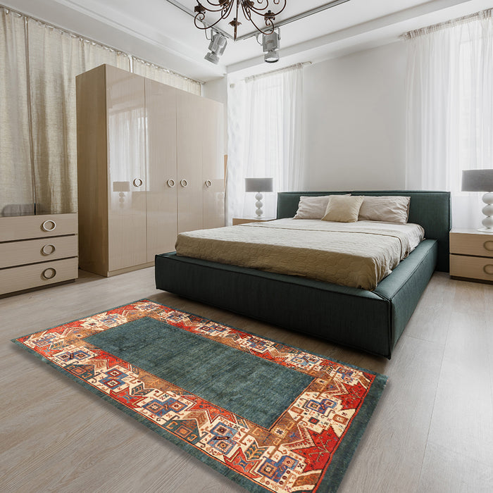 Traditional Dark Sienna Brown Persian Rug in a Bedroom, tr3518