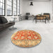 Round Traditional Chrome Gold Yellow Oriental Rug in a Office, tr3519