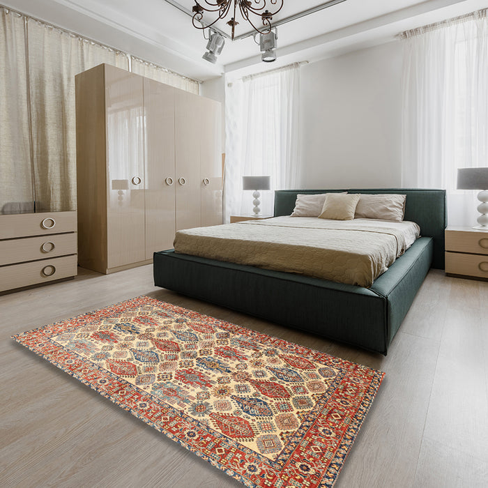 Traditional Chestnut Red Persian Rug in a Bedroom, tr351