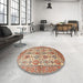 Round Traditional Chestnut Red Persian Rug in a Office, tr351