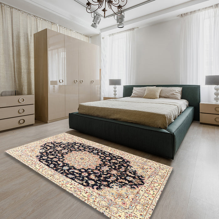 Machine Washable Traditional Brown Rug in a Bedroom, wshtr3520