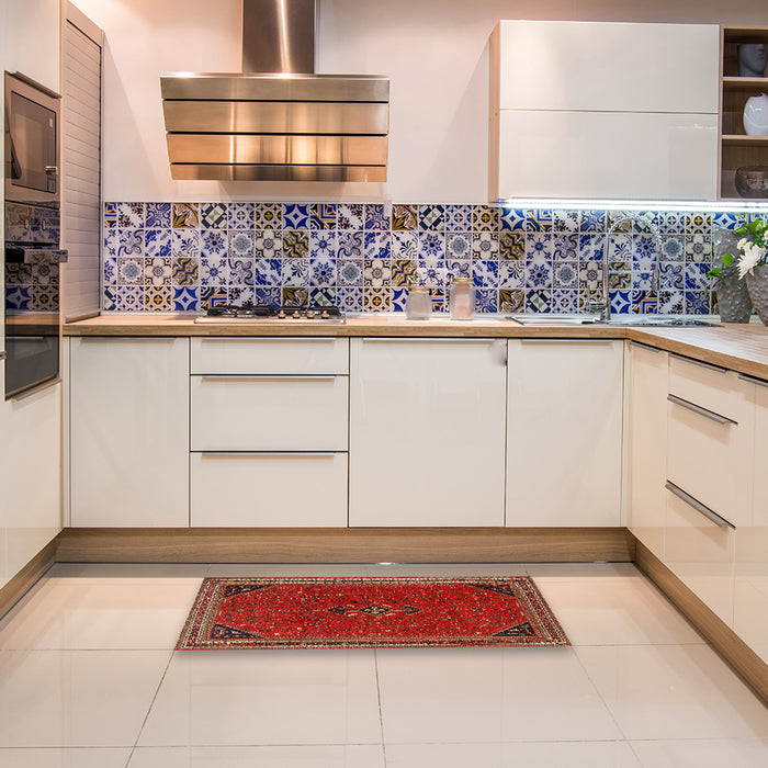 Traditional Sienna Brown Persian Rug in a Kitchen, tr3521