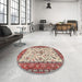 Round Machine Washable Traditional Brown Red Rug in a Office, wshtr3524