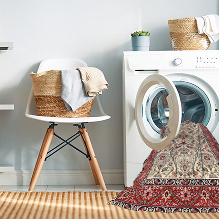 Machine Washable Traditional Brown Red Rug in a Washing Machine, wshtr3524