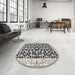 Round Machine Washable Traditional Gray Rug in a Office, wshtr3526