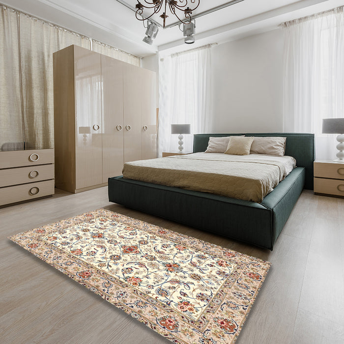Machine Washable Traditional Dark Almond Brown Rug in a Bedroom, wshtr3527