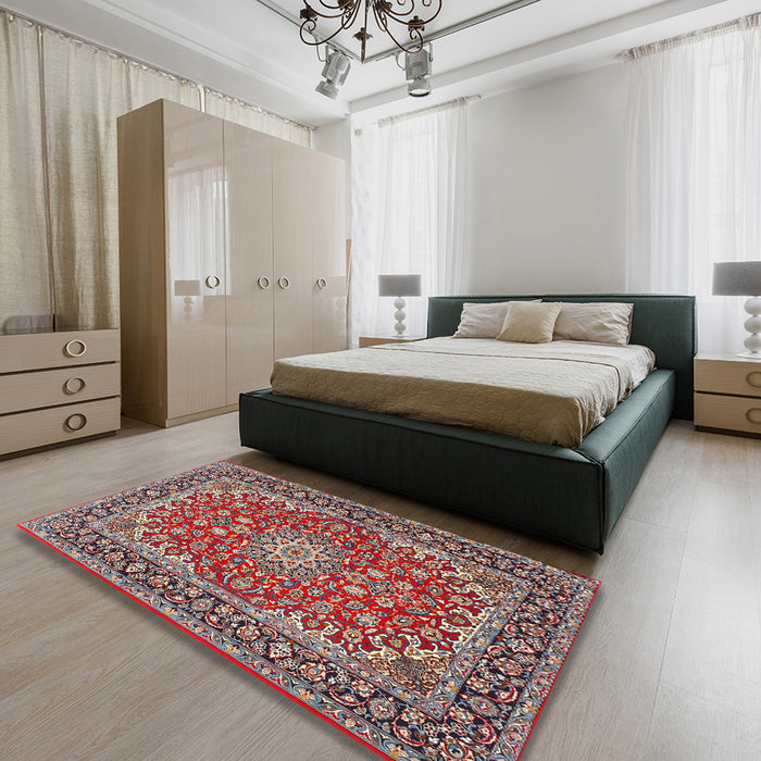 Traditional Light French Beige Brown Medallion Rug in a Bedroom, tr3529