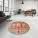 Round Traditional Red Geometric Rug in a Office, tr352