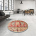 Round Machine Washable Traditional Red Rug in a Office, wshtr352
