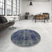 Round Machine Washable Traditional Blue Rug in a Office, wshtr3537