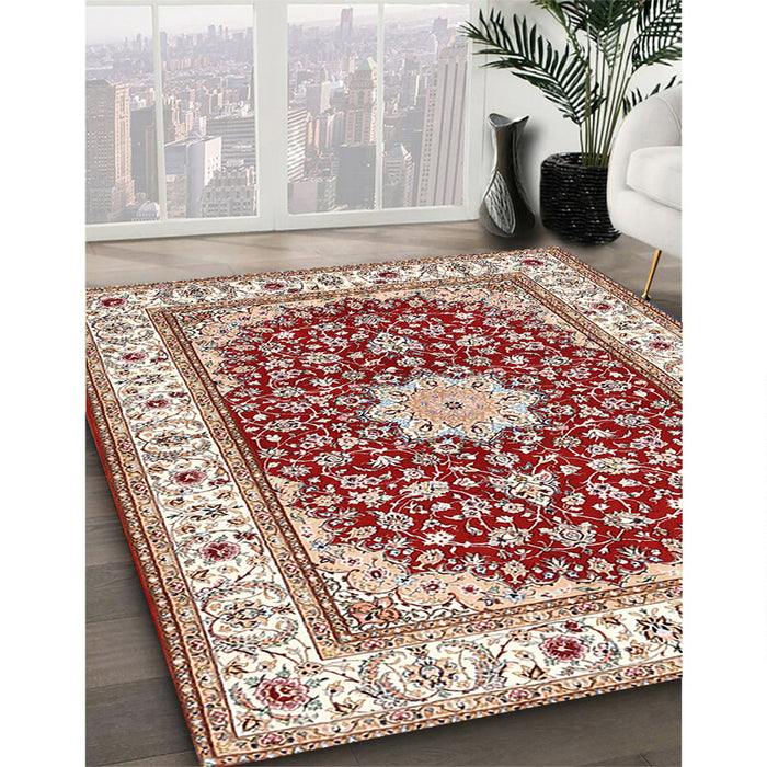 Traditional Fire Brick Red Persian Rug in Family Room, tr3538