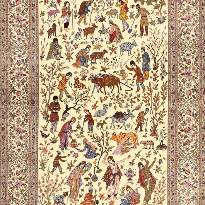 Traditional Khaki Gold Animal Rug, tr3539