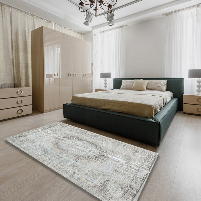 Traditional Dark Gray Persian Rug in a Bedroom, tr3541