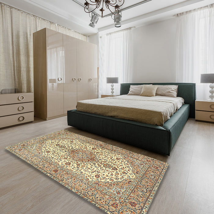 Traditional Sienna Brown Persian Rug in a Bedroom, tr3545