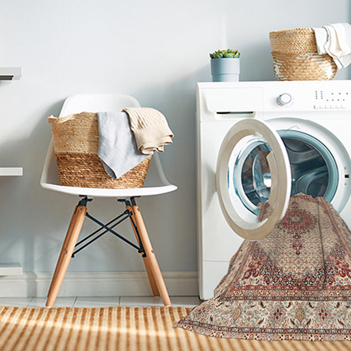 Machine Washable Traditional Deep Peach Orange Rug in a Washing Machine, wshtr3546