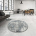 Round Machine Washable Traditional Silver Gray Rug in a Office, wshtr3547