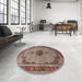 Round Traditional Light French Beige Brown Persian Rug in a Office, tr3548