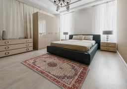 Traditional Light French Beige Brown Persian Rug in a Bedroom, tr3548