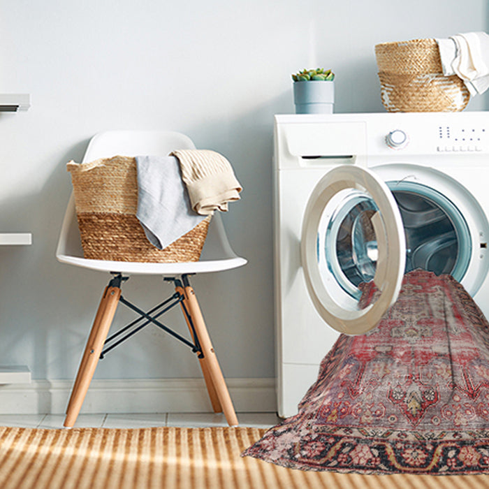 Machine Washable Traditional Brown Red Rug in a Washing Machine, wshtr3549