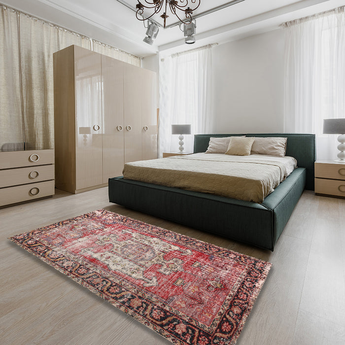 Traditional Brown Red Persian Rug in a Bedroom, tr3549