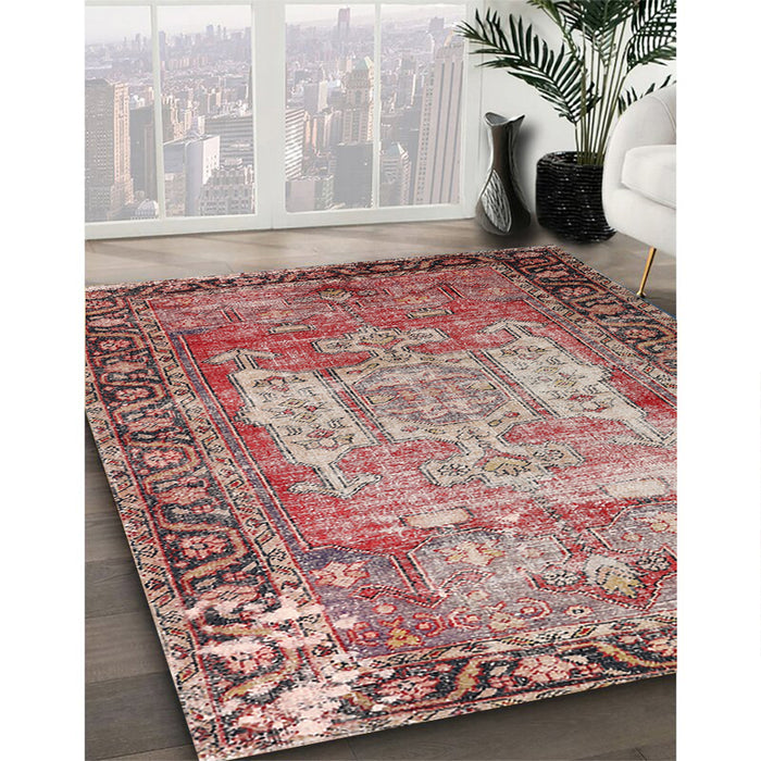 Machine Washable Traditional Brown Red Rug in a Family Room, wshtr3549