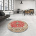 Round Machine Washable Traditional Khaki Gold Rug in a Office, wshtr354