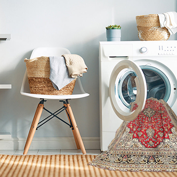 Machine Washable Traditional Khaki Gold Rug in a Washing Machine, wshtr354