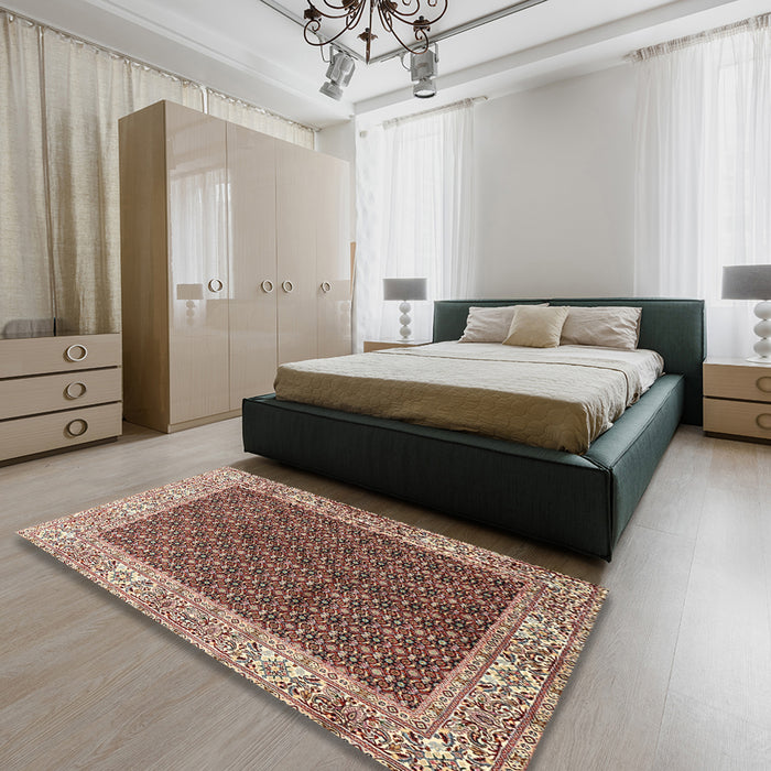 Machine Washable Traditional Saffron Red Rug in a Bedroom, wshtr3550