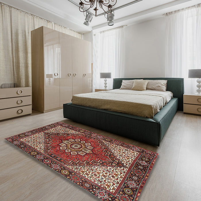 Traditional Saffron Red Persian Rug in a Bedroom, tr3551