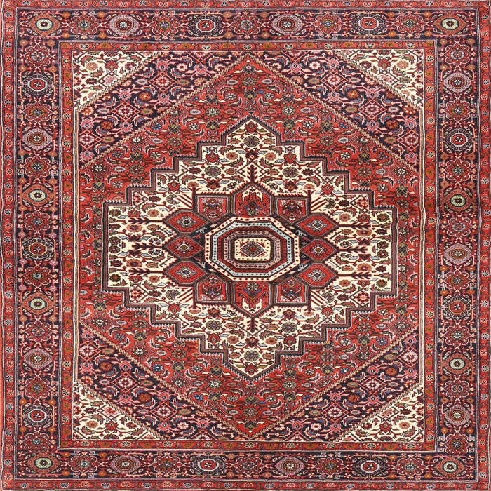 Round Machine Washable Traditional Tomato Red Rug, wshtr3552