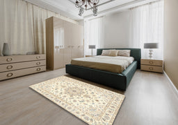 Traditional Peach Beige Persian Rug in a Bedroom, tr3557
