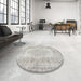 Round Machine Washable Traditional Dark White Beige Rug in a Office, wshtr3561