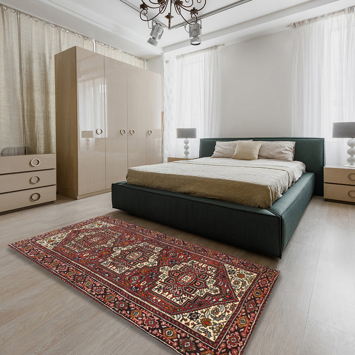Machine Washable Traditional Saffron Red Rug in a Bedroom, wshtr3563