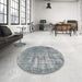 Round Machine Washable Traditional Slate Granite Gray Rug in a Office, wshtr3564