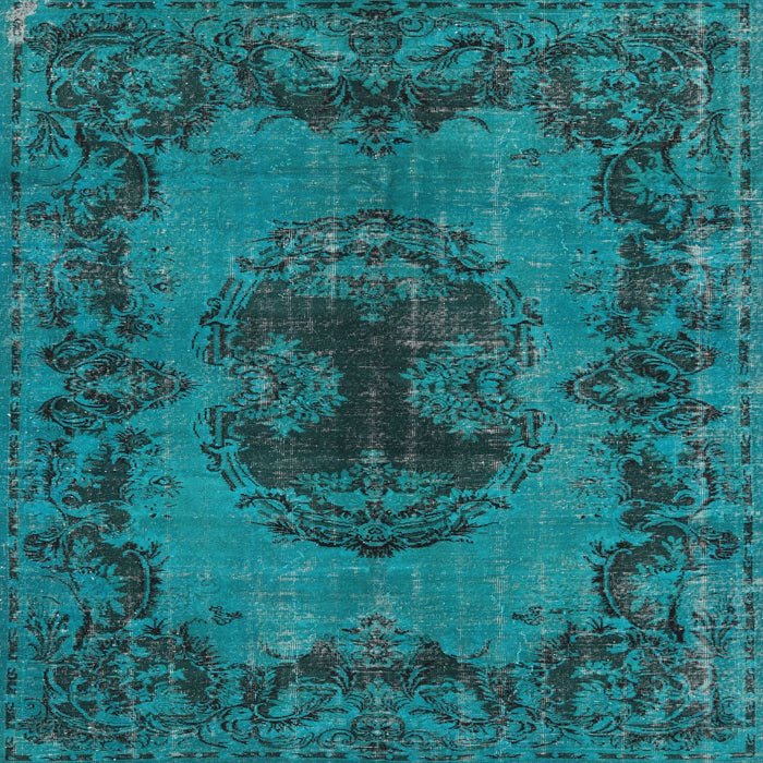 Round Machine Washable Traditional DarkTurquoise Green Rug, wshtr3565