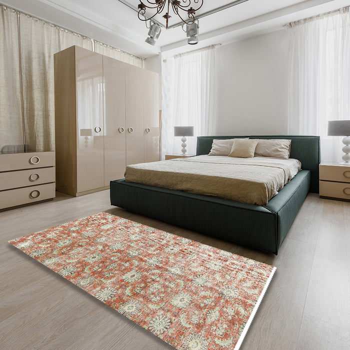 Machine Washable Traditional Rust Pink Rug in a Bedroom, wshtr3566