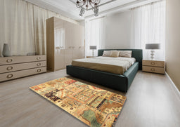 Traditional Chrome Gold Yellow Persian Rug in a Bedroom, tr3567